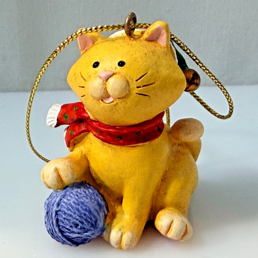 Vintage Cat Christmas Ornament Wags to Whiskers by RUSS Hand Painted 2" BOX